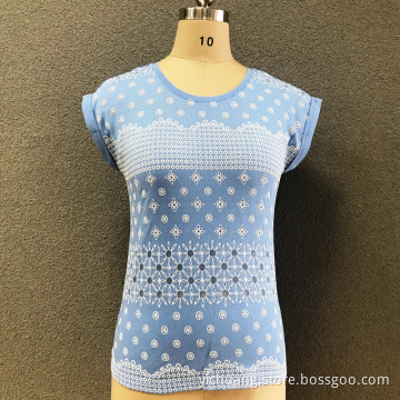 Women's cotton spendex printed knitted top